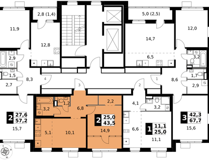 2-к. квартира, 43&nbsp;м²