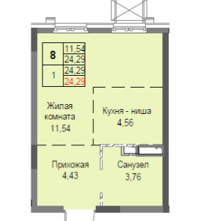 Студия, 24,3&nbsp;м²