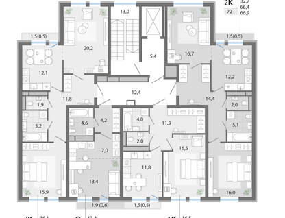 2-к. квартира, 67&nbsp;м²