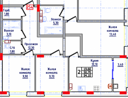 2-к. квартира, 50,7&nbsp;м²