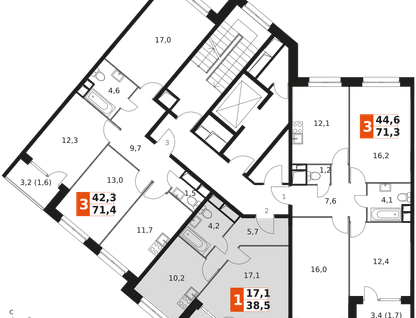 1-к. квартира, 38&nbsp;м²