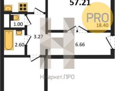 2-к. квартира, 57,2&nbsp;м²