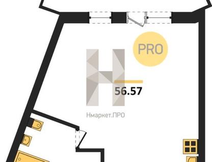 1-к. квартира, 56,6&nbsp;м²