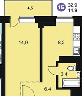 1-к. квартира, 37,4&nbsp;м²