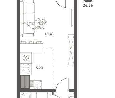 Студия, 26,6&nbsp;м²