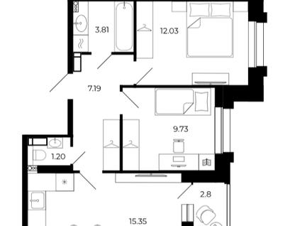2-к. квартира, 53,4 м²