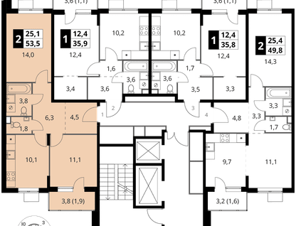 2-к. квартира, 53&nbsp;м²