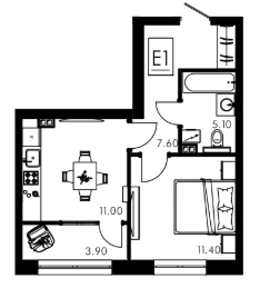 1-к. квартира, 38,3&nbsp;м²