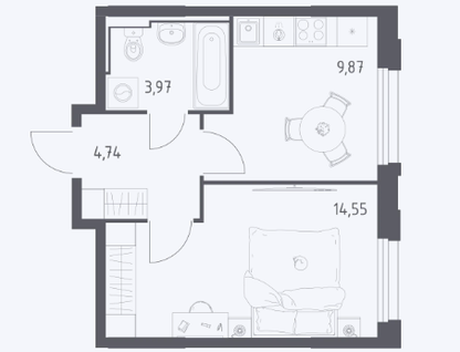 1-к. квартира, 33,1&nbsp;м²