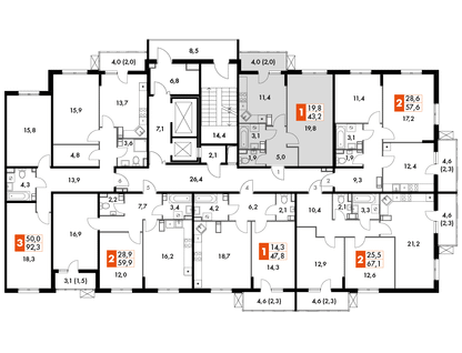 1-к. квартира, 43&nbsp;м²