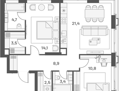 2-к. квартира, 69,3&nbsp;м²