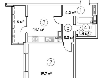 1-к. квартира, 50,5&nbsp;м²