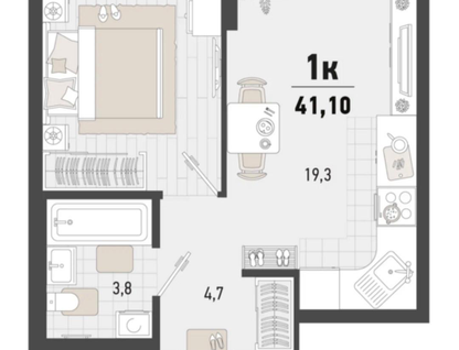 1-к. квартира, 41 м²