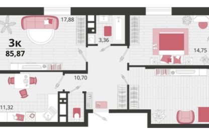3-к. квартира, 85,9&nbsp;м²