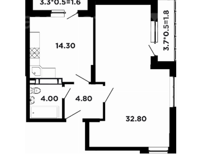 1-к. квартира, 59,3 м²
