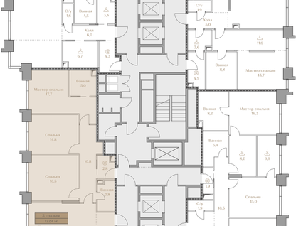 3-к. квартира, 122 м²