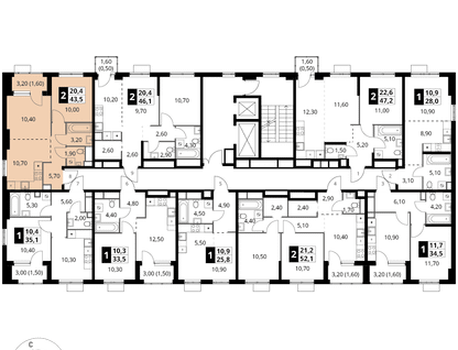 2-к. квартира, 43&nbsp;м²