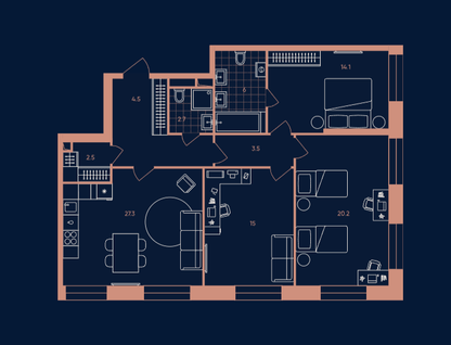 4-к. квартира, 95,8 м²