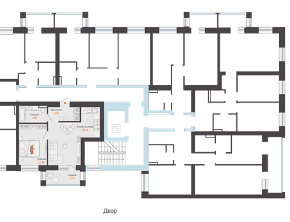 2-к. квартира, 44&nbsp;м²