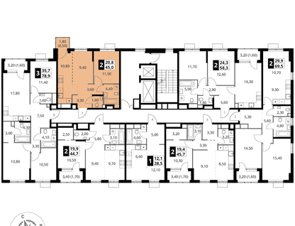 2-к. квартира, 45&nbsp;м²