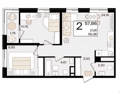 2-к. квартира, 57,9&nbsp;м²