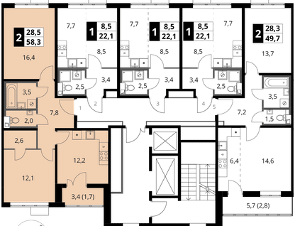 2-к. квартира, 58&nbsp;м²