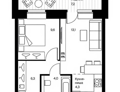 1-к. квартира, 38&nbsp;м²