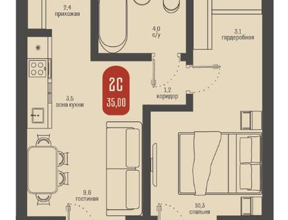 2-к. квартира, 35&nbsp;м²