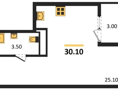 Студия, 30,1&nbsp;м²
