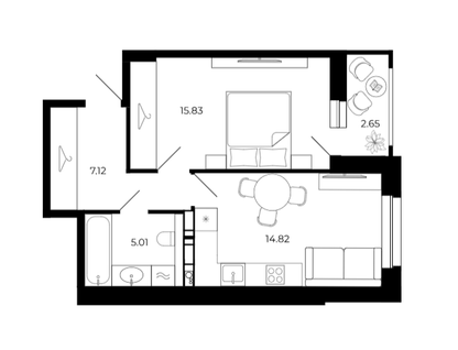 1-к. квартира, 43,9&nbsp;м²