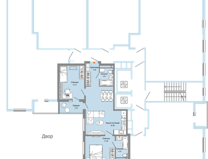 3-к. квартира, 65 м²