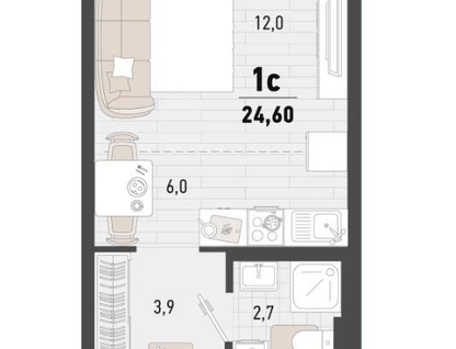 Студия, 24,6&nbsp;м²