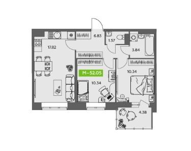 3-к. квартира, 52&nbsp;м²