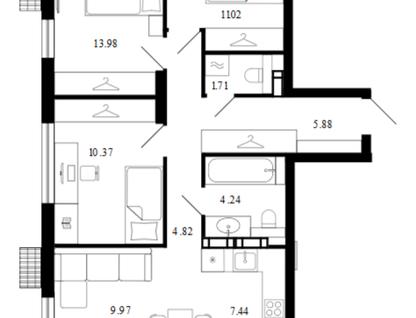 3-к. квартира, 72,8&nbsp;м²