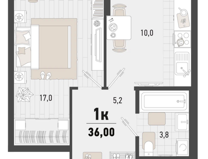 1-к. квартира, 36&nbsp;м²