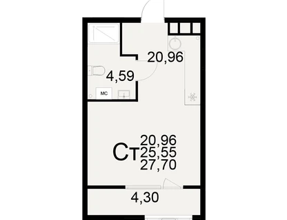 1-к. квартира, 27,7&nbsp;м²