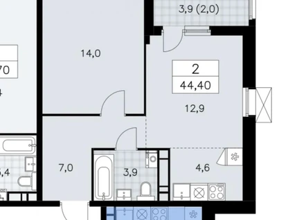 2-к. квартира, 44,4&nbsp;м²
