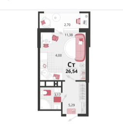 Студия, 26,5&nbsp;м²