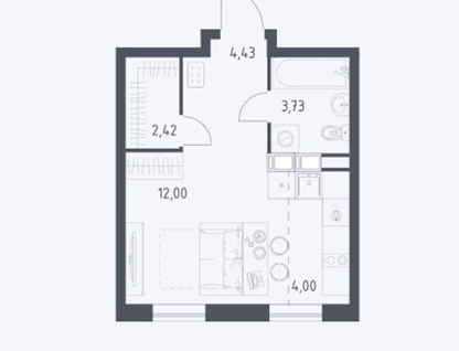 Студия, 27,1&nbsp;м²