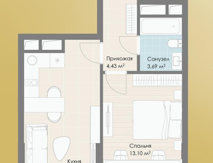 1-к. квартира, 36,9 м²