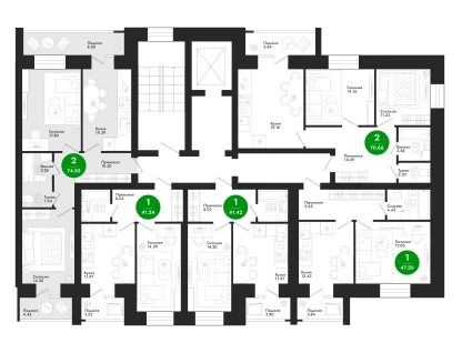 2-к. квартира, 74 м²