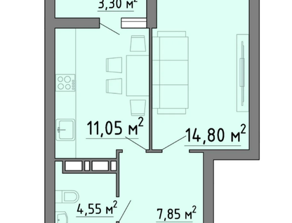 1-к. квартира, 41,5&nbsp;м²