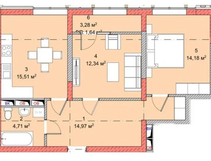 2-к. квартира, 68,7&nbsp;м²