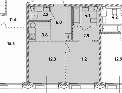 2-к. квартира, 42,4 м²