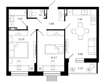 2-к. квартира, 54,9&nbsp;м²