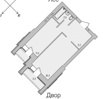 1-к. квартира, 45,4 м²