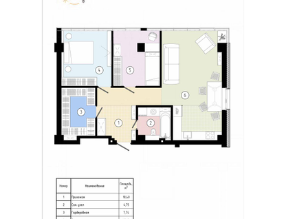 1-к. квартира, 77&nbsp;м²