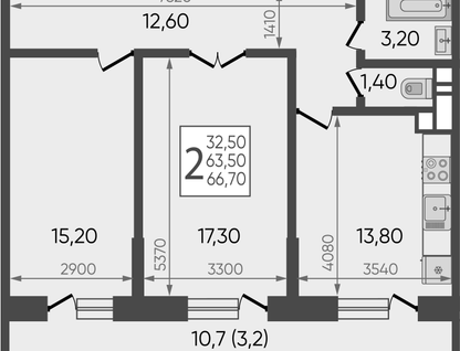 2-к. квартира, 66,7&nbsp;м²