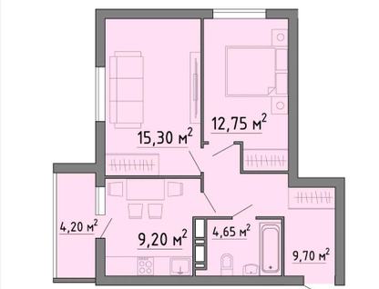 2-к. квартира, 55,8 м²