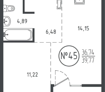 1-к. квартира, 39,4&nbsp;м²